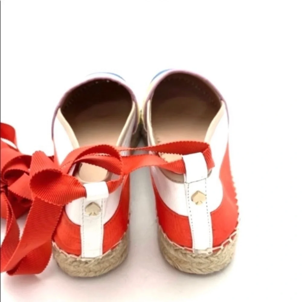 Kate Spade Leather Rainbow Striped Warped Ankle Espadrilles Platform Size 9